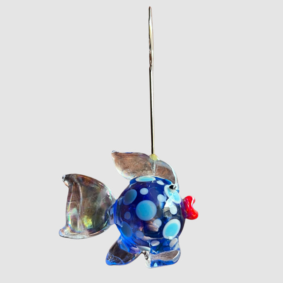 Glass Blue Blowfish 5" Wire Note Holder, EUC0 - Picture 3 of 5